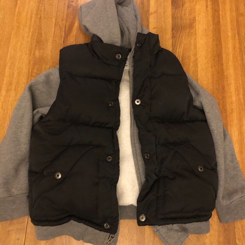 Old Navy Puffer Vest with attached gray sweatshirt
